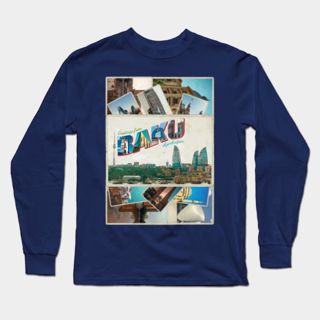 Greetings from Baku in Azerbaijan Vintage style retro souvenir Long Sleeve T-Shirt by DesignerPropo